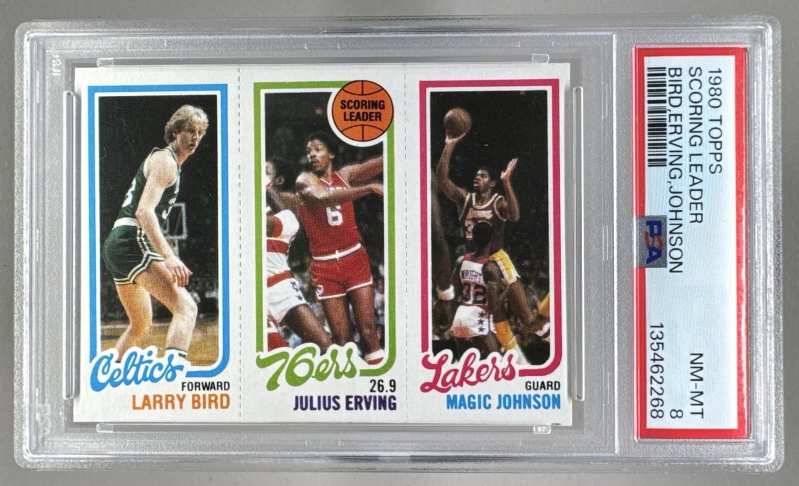 Larry Bird Julius Erving Magic Johnson 1980 Topps RC HOF PSA 8
