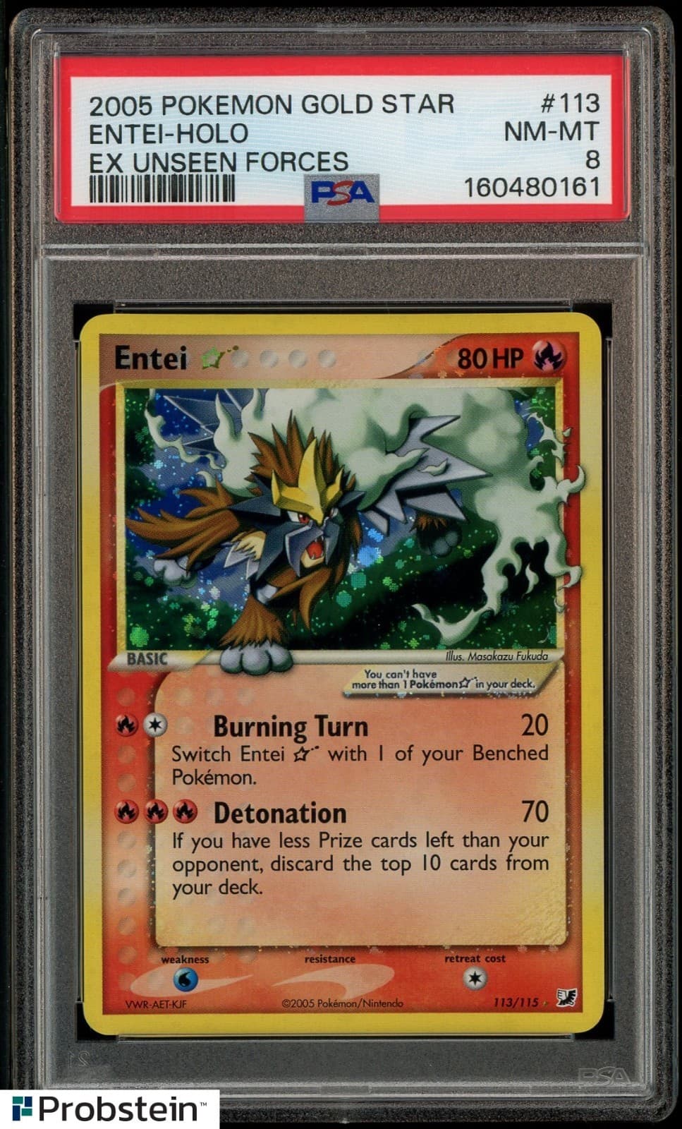 2005 Pokemon Gold Star EX Unseen Forces #113 Entei Holo PSA 8 NM-MT
