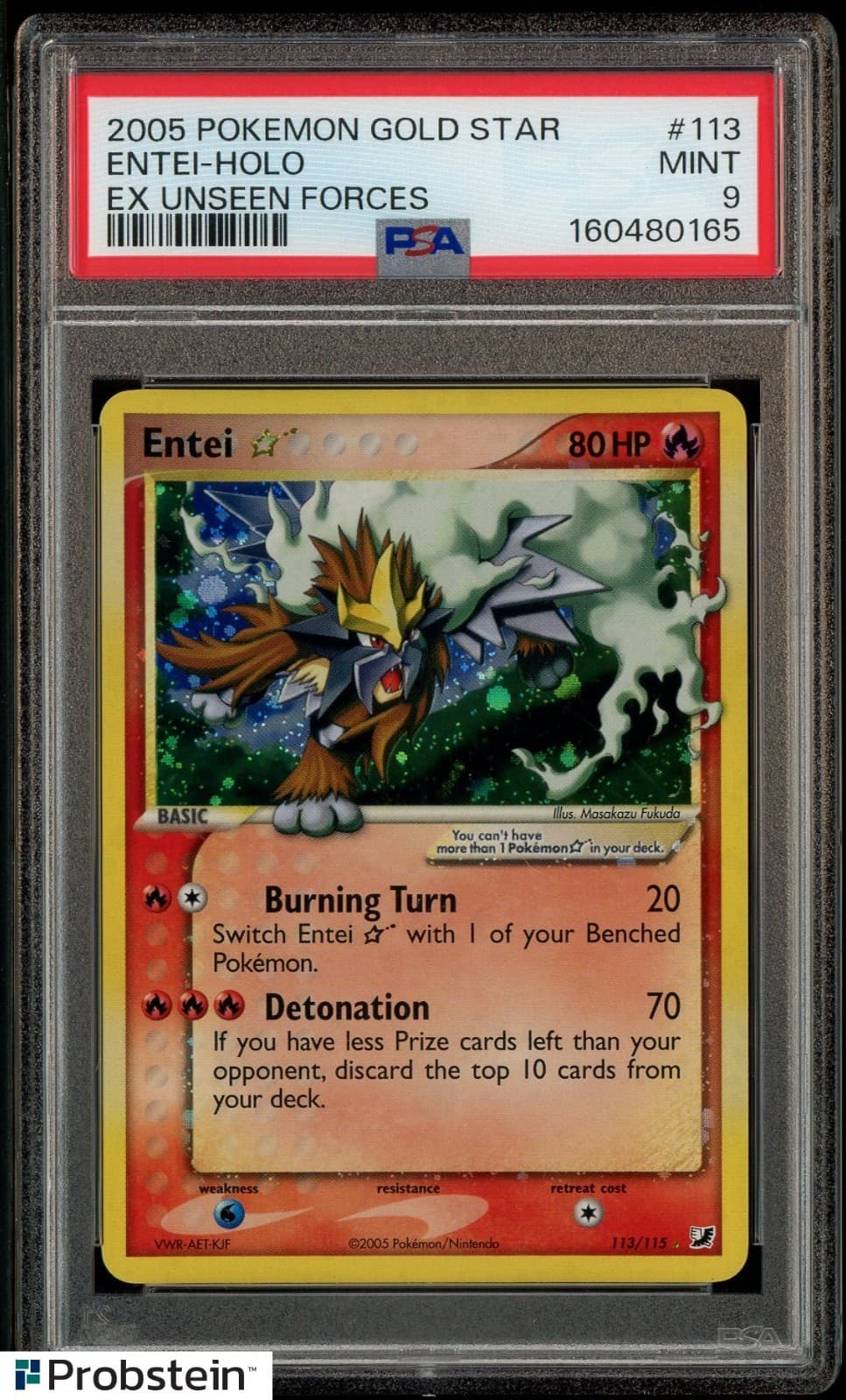 2005 Pokemon Gold Star EX Unseen Forces #113 Entei Holo PSA 9 MINT