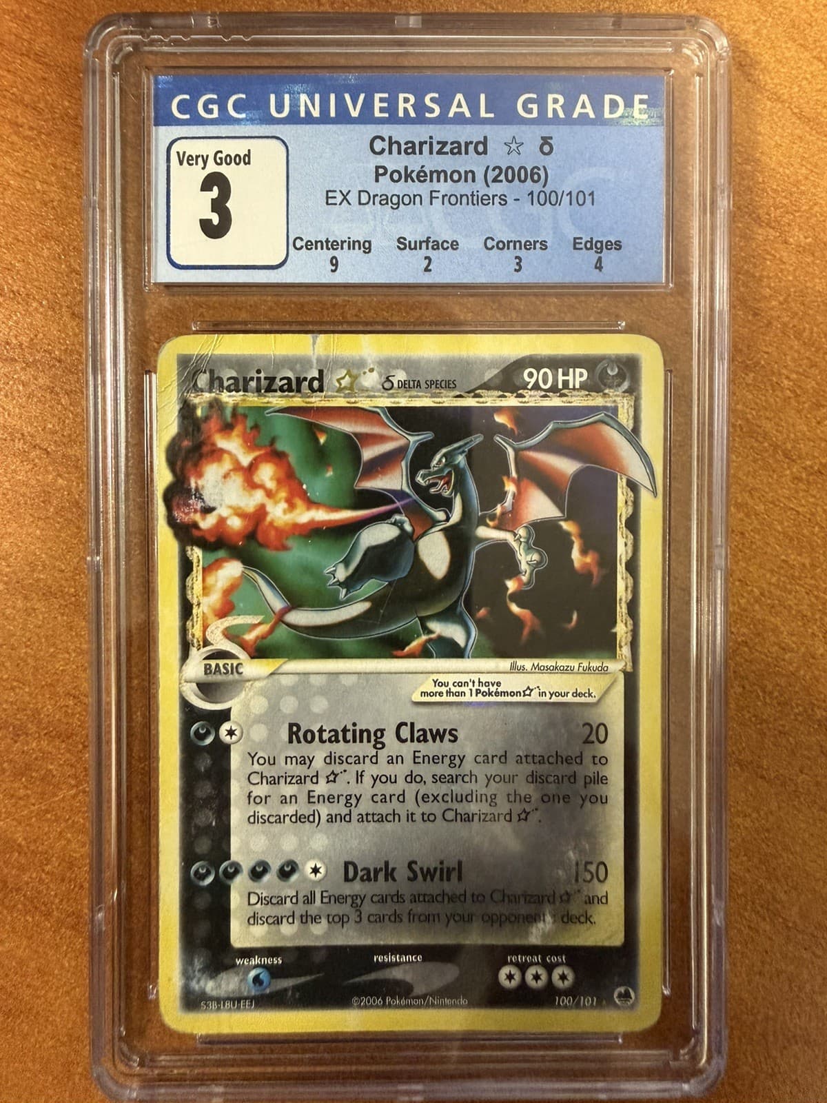 CHARIZARD HOLO GOLD STAR 2006 POKEMON EX DRAGON FRONTIERS CGC 3 W/ A 9 SUB CEN