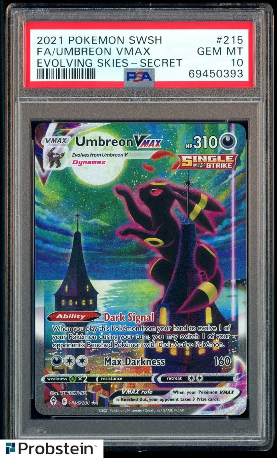 2021 Pokemon SWSH Evolving Skies #215 FA/Umbreon VMAX Secret PSA 10 GEM MINT