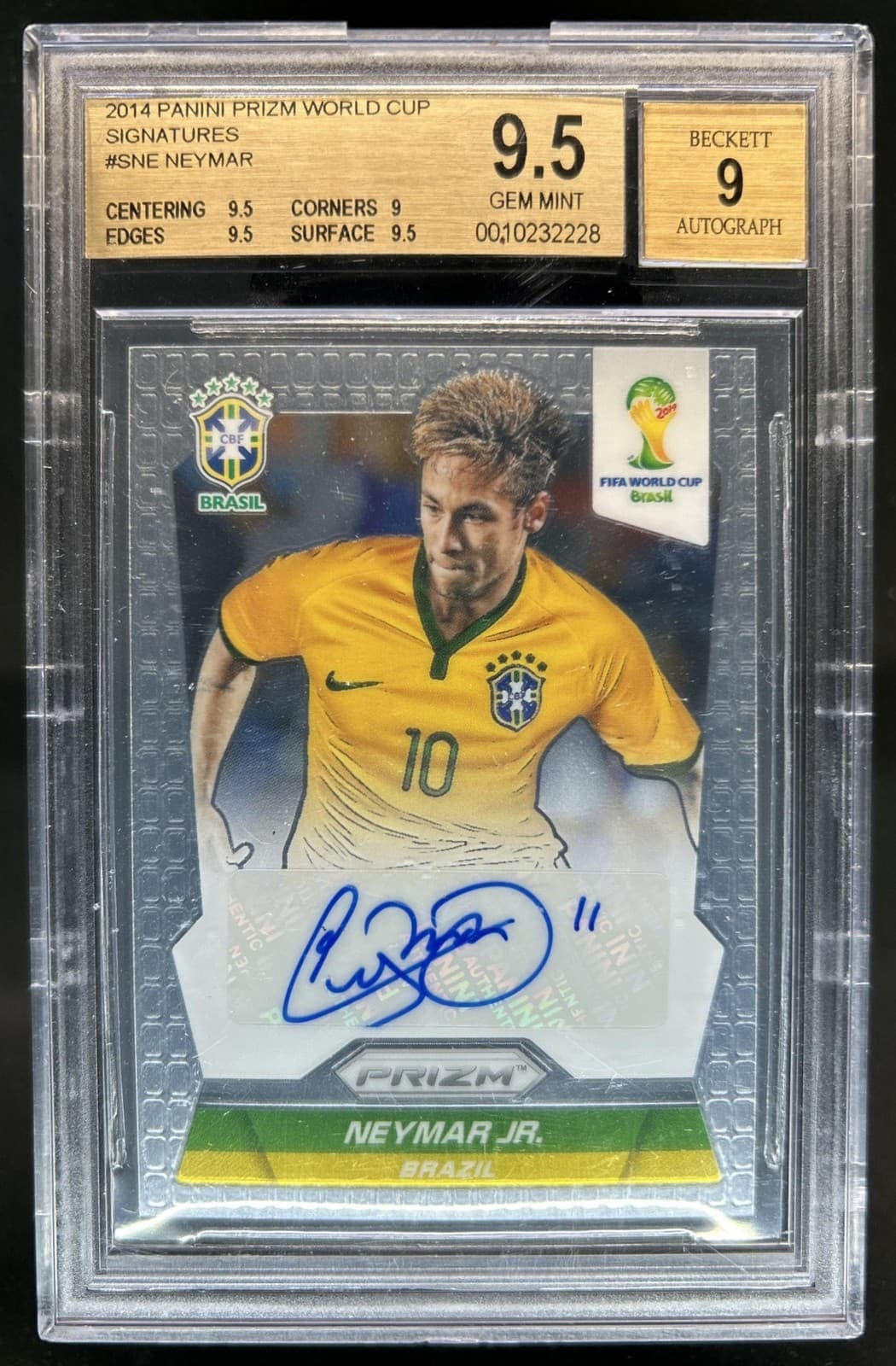 2014 Prizm FIFA World Cup Brazil Neymar Jr. Signatures Auto #S-NE BGS 9.5/9