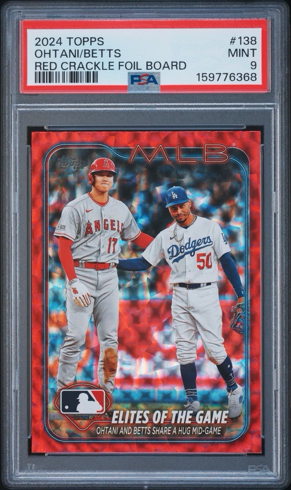 Shohei Ohtani Mookie Betts /199 2024 Topps #138 PSA 9 SP Red Crackle Foil