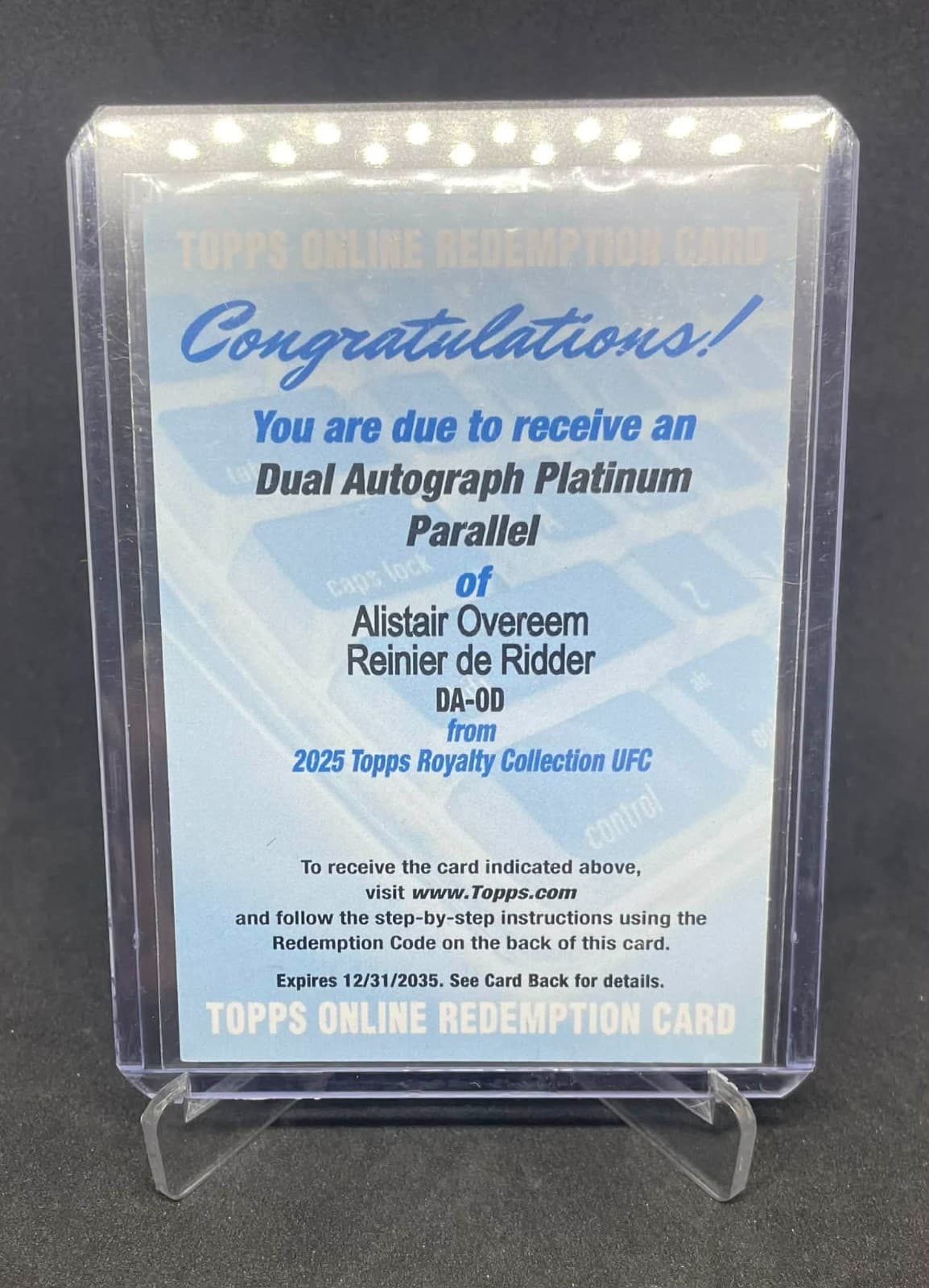 UFC Topps Royalty 2025 Dual Auto Overeem / de Ridder RC Platinum 1/1