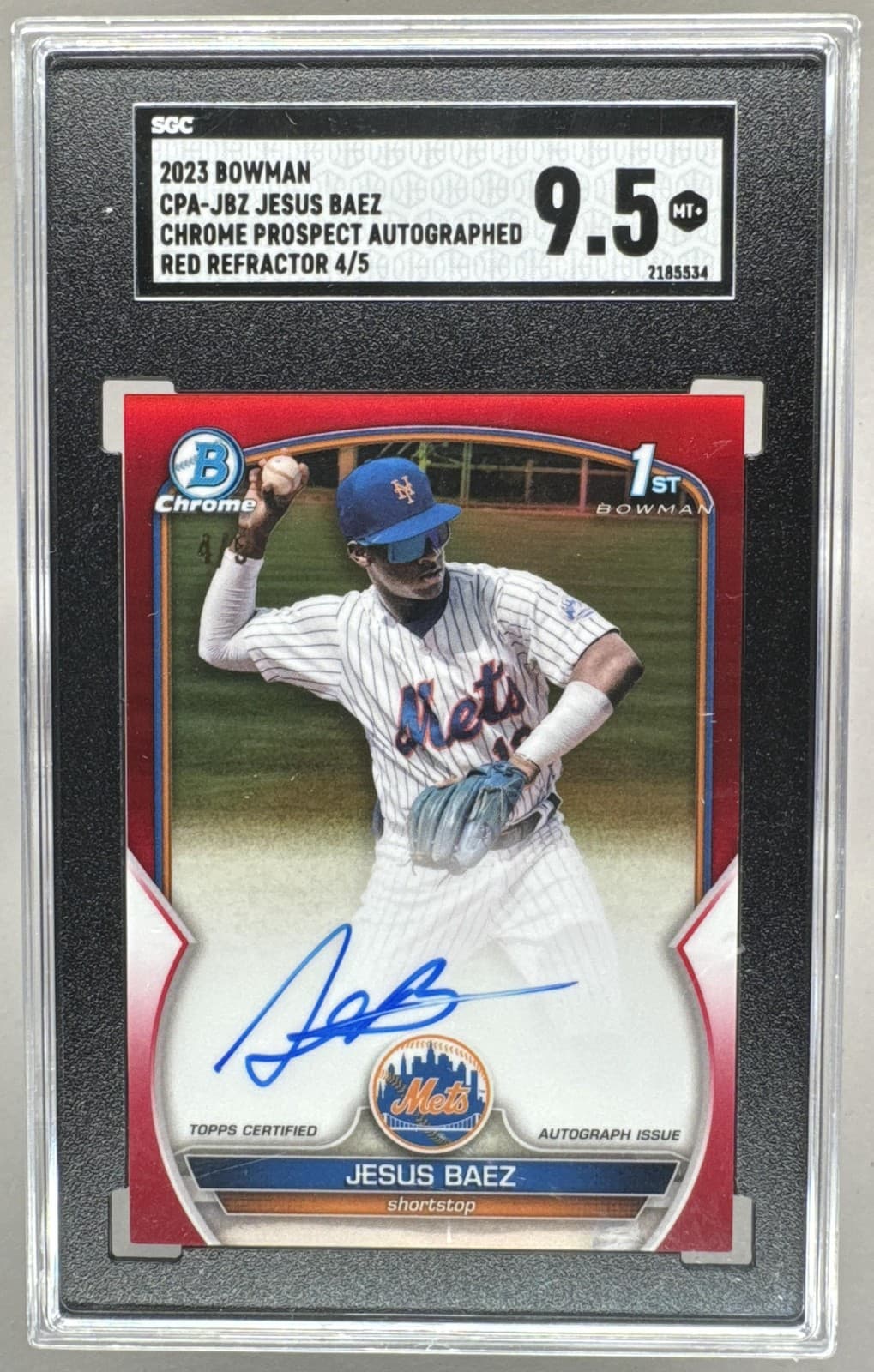 Jesus Baez 2023 Bowman Chrome Red Refractor 1st RC Auto 4/5 SGC 9.5