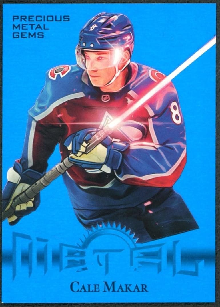 2025-26 SkyBox Metal Universe Cale Makar Retro Precious Metal Gems Blue /50