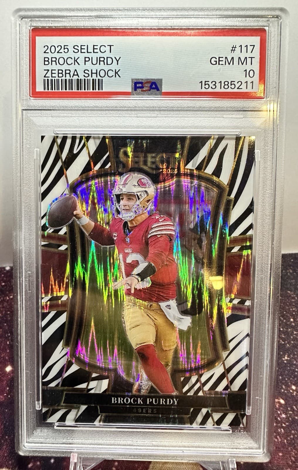 2025 Panini Select Brock Purdy Zebra Shock PSA 10 Gem Mint