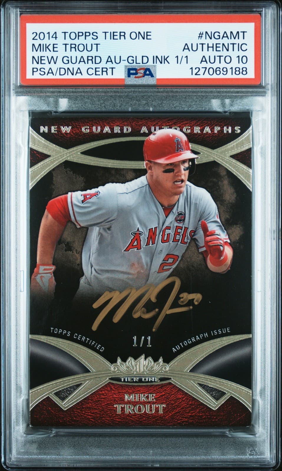 2014 TOPPS TIER ONE NEW GUARD GOLD INK MIKE TROUT 1/1 PSA AUTHENTIC AUTO 10