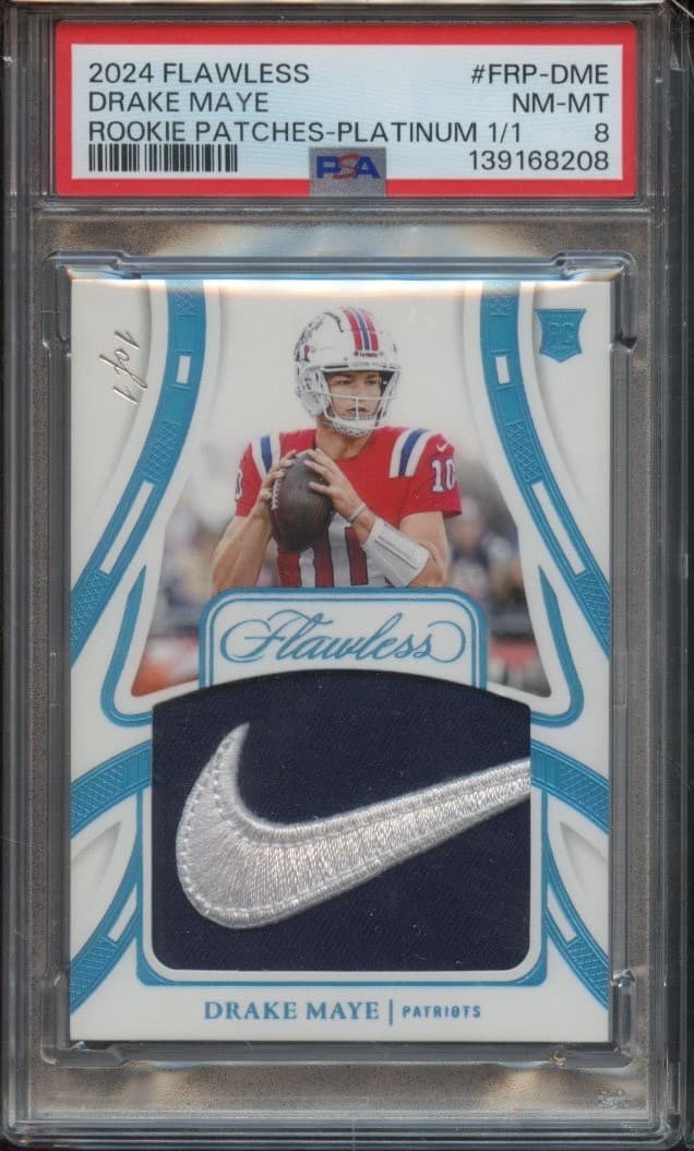 2024 Flawless Drake Maye - Rookie Patch - Platinum 1/1 RC - PSA 8 NM-MT
