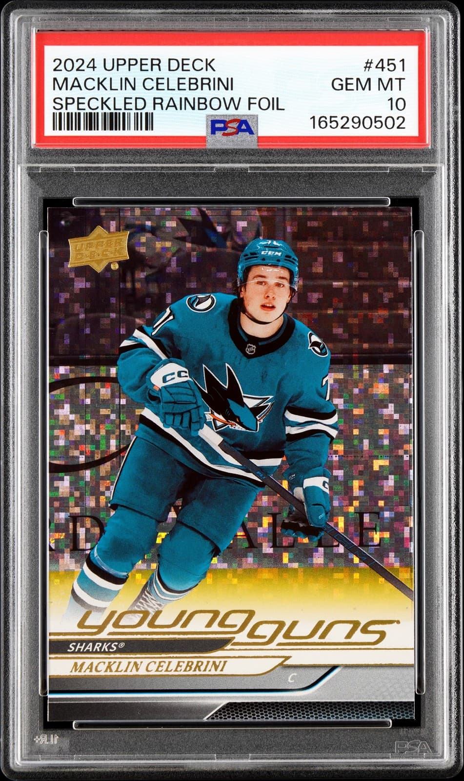 MACKLIN CELEBRINI 2024 UPPER DECK YOUNG GUNS SPECKLED FOIL YG RC PSA 10 Q2011
