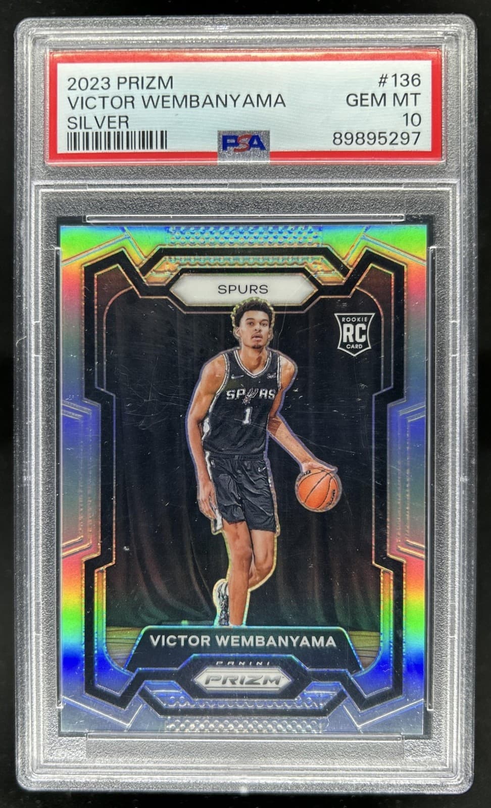 2023-24 Panini Prizm Victor Wembanyama RC Prizm Silver Rookie #136 Spurs PSA 10