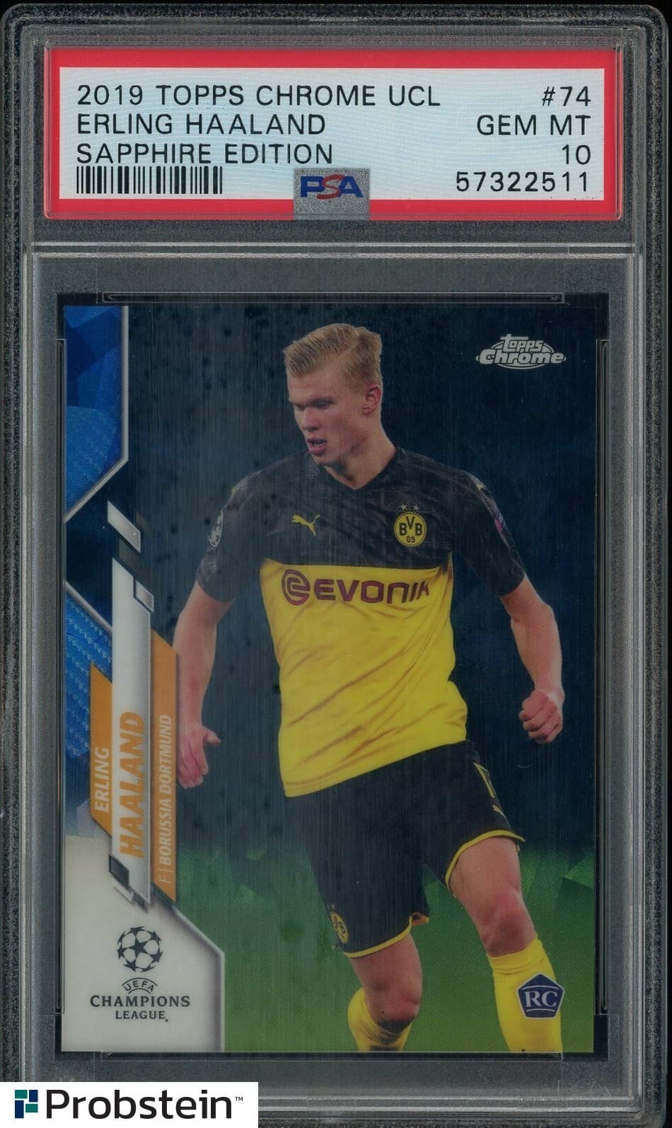 2019-20 Topps Chrome UCL Soccer Sapphire Ed. #74 Erling Haaland RC Rookie PSA 10