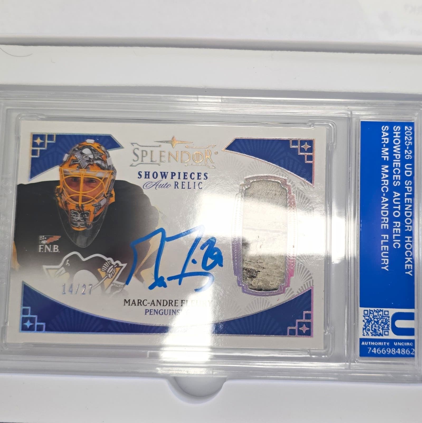 Upper Deck Splendor 2025-26 Fleury Penguins Showpieces Auto Relic SAR-MF 14/27