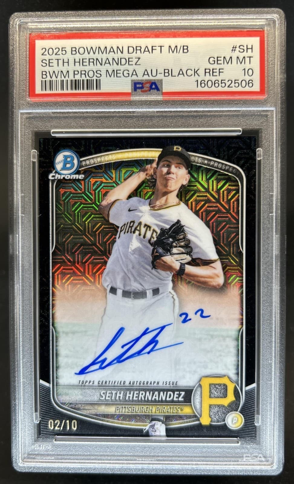 2025 Bowman Draft Seth Hernandez Chrome Auto Black Refractor #/10 PSA 10 POP 2