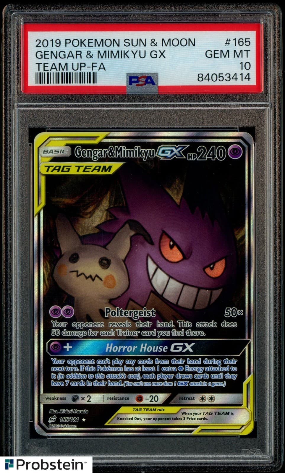 2019 Pokemon Sun & Moon Team Up Full Art 165 Gengar & Mimikyu GX PSA 10 GEM MINT