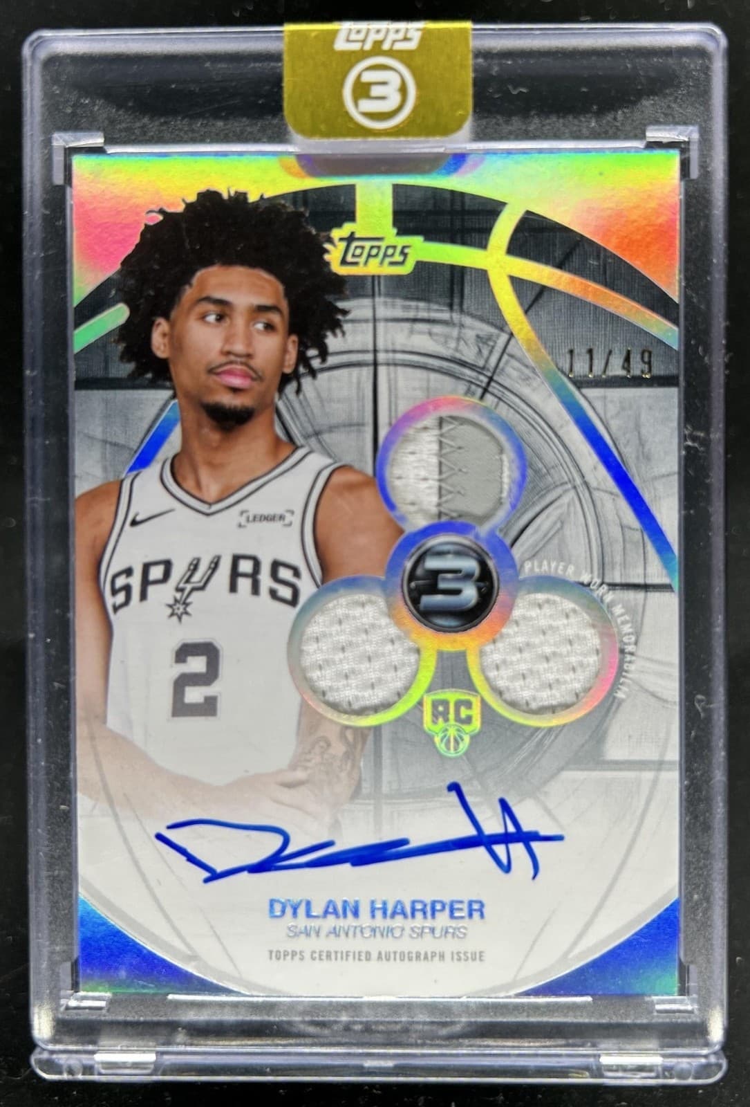 2025-26 Topps Three Dylan Harper Rookie 3 Patch Vertical Auto RC #/49 Spurs