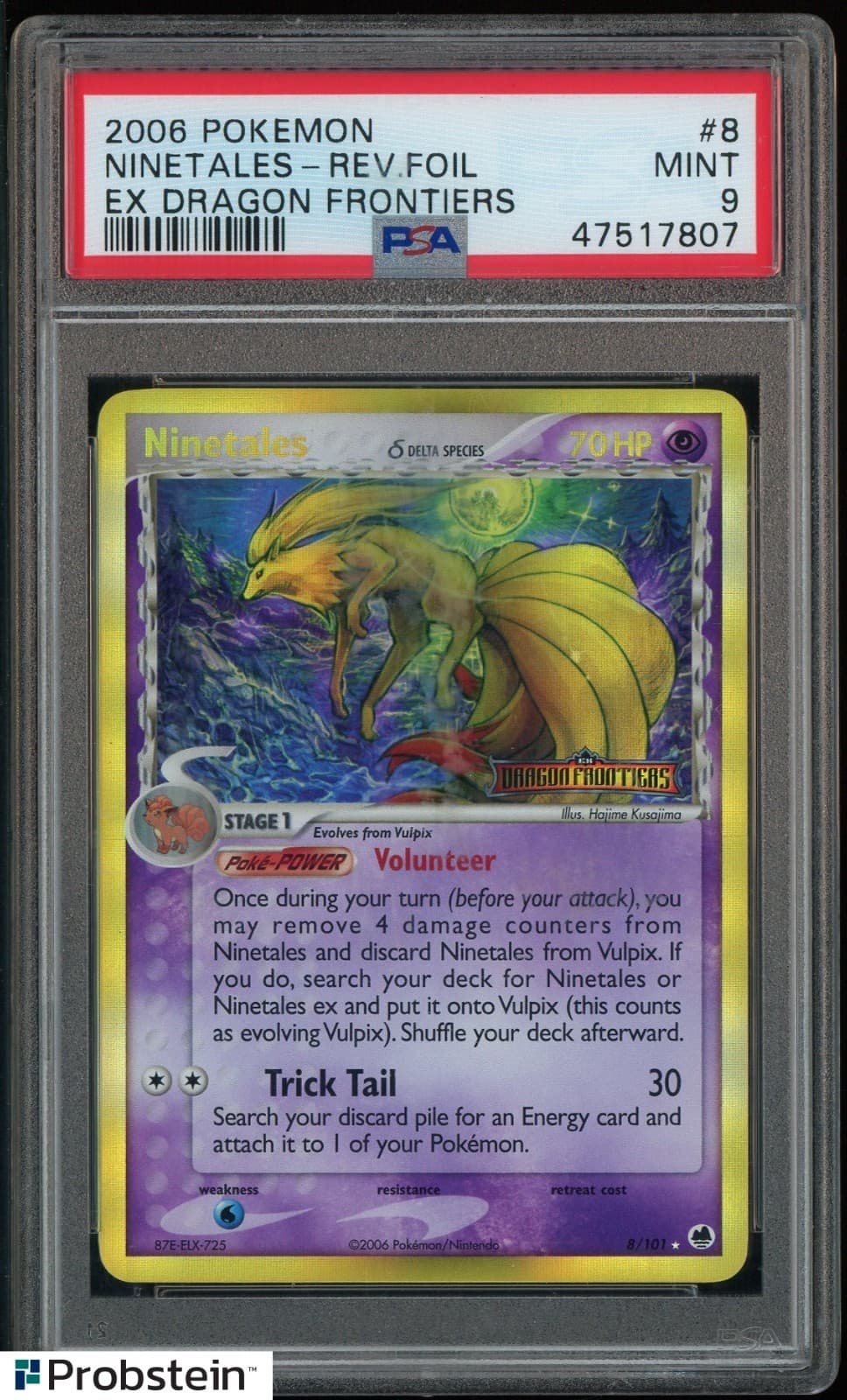 2006 Pokemon Ex Dragon Frontiers #8 Ninetales Reverse Holo Foil PSA 9 "POP 150"