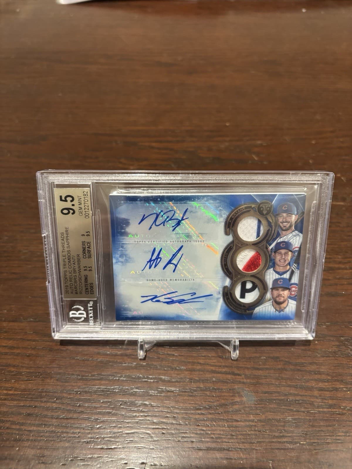 Topps 2019 Triple Threads Bryant Rizzo Schwarber Auto Relic /3 BGS 9.5 ARC-BRS