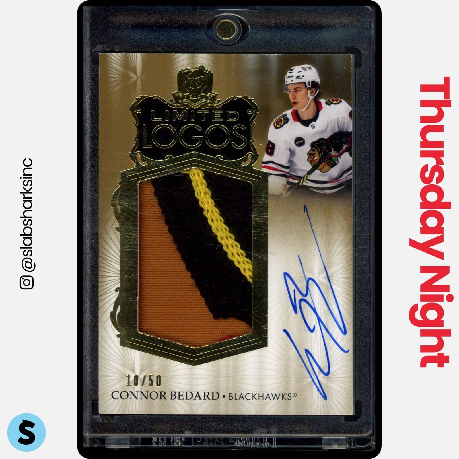 2023 UPPER DECK THE CUP #LL-CB CONNOR BEDARD LIMITED LOGOS ROOKIE PATCH AUTO /50