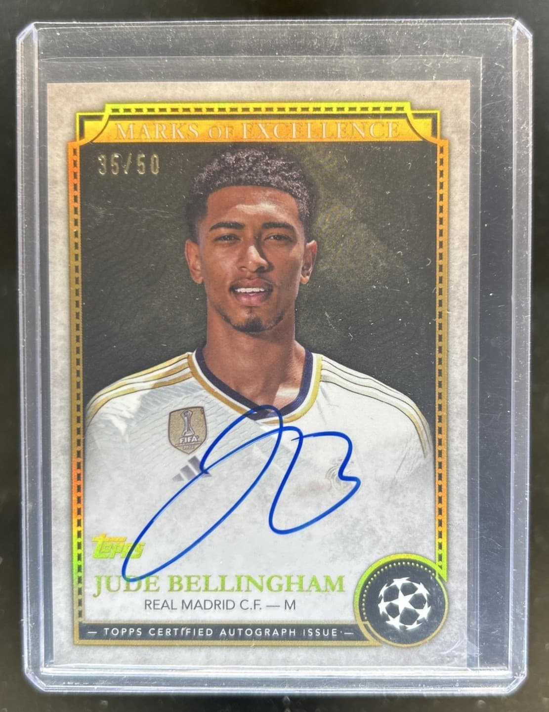 2023-24 Topps Finest UEFA Jude Bellingham Marks of Excellence Auto Gold #/50