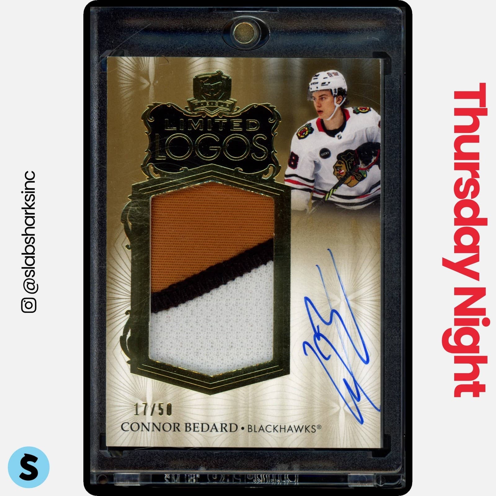2023 UPPER DECK THE CUP #LL-CB CONNOR BEDARD LIMITED LOGOS ROOKIE PATCH AUTO /50