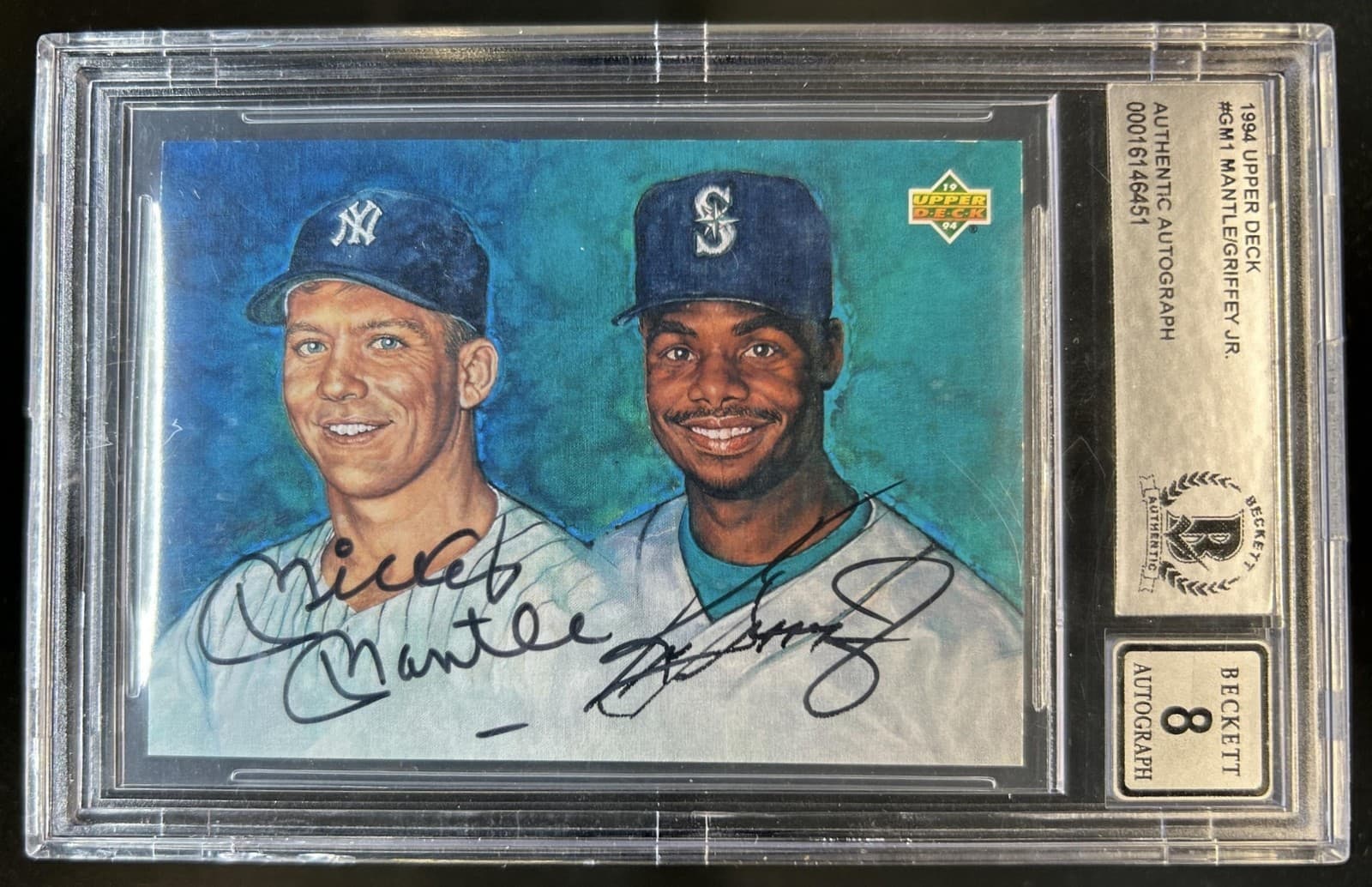 1994 Upper Deck Mickey Mantle Ken Griffey Jr Dual Auto BGS Authentic 8 Autograph