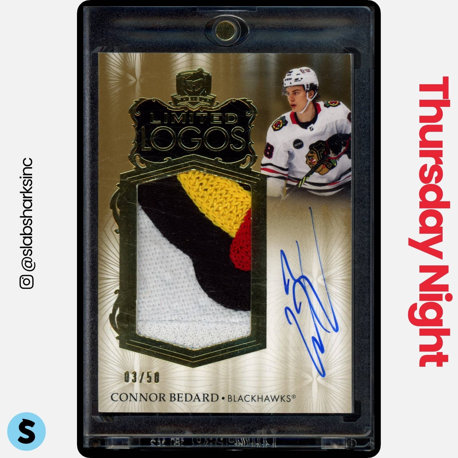 2023 UPPER DECK THE CUP #LL-CB CONNOR BEDARD LIMITED LOGOS ROOKIE PATCH AUTO /50