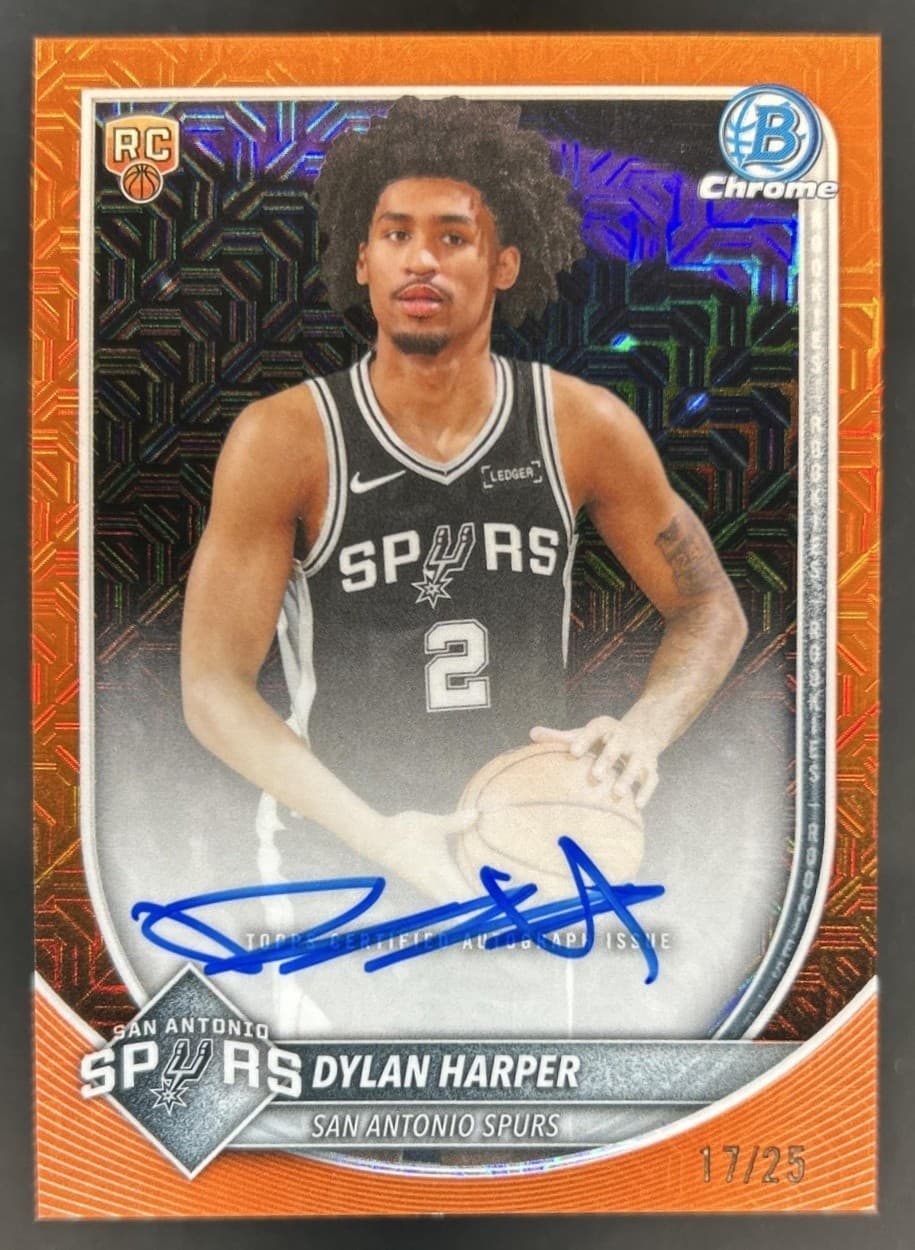 2025-26 Bowman Dylan Harper Chrome Auto RC Orange Mojo Refractor #/25 Spurs