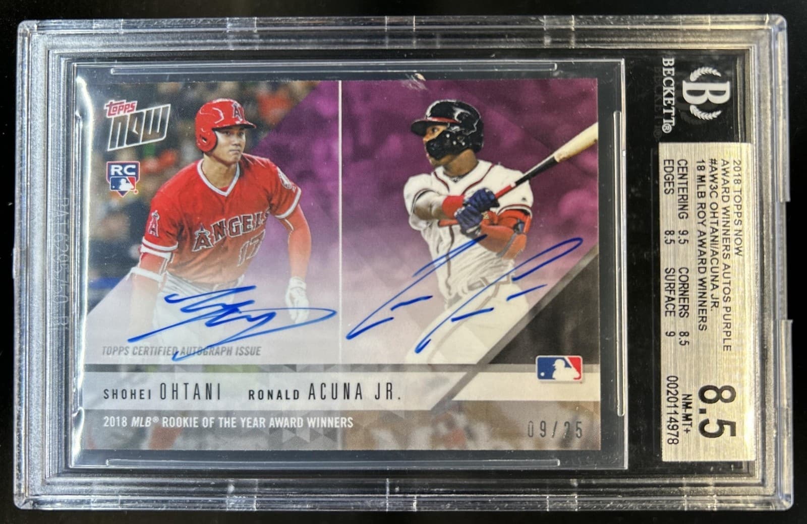 2018 Topps Now Shohei Ohtani Ronald Acuna Jr. Purple Auto RC #9/25 BGS 8.5