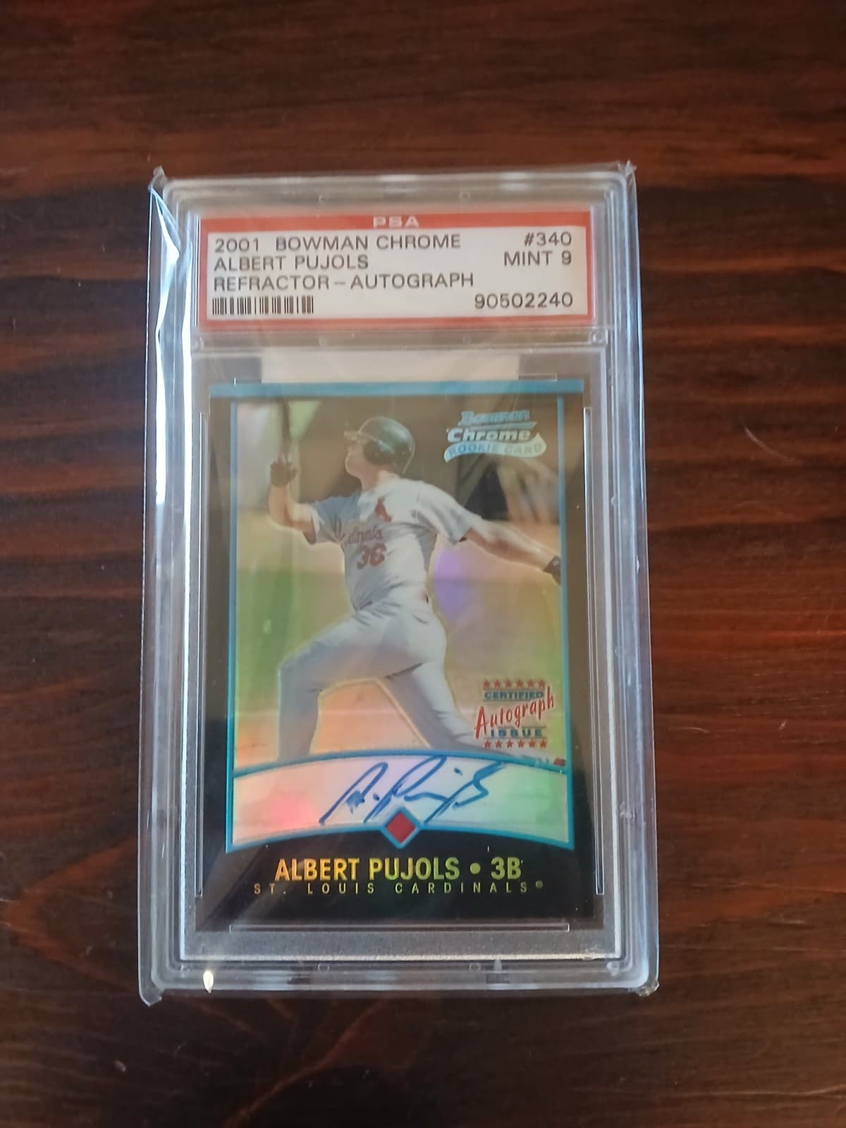 2001 Albert Pujols Bowman Chrome Refractor Autograph #340 PSA 9