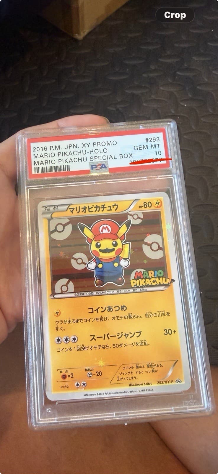 2016 Pokemon Mario Pikachu Poncho Japanese XY Promo Holo #293 PSA 10 GEM MINT