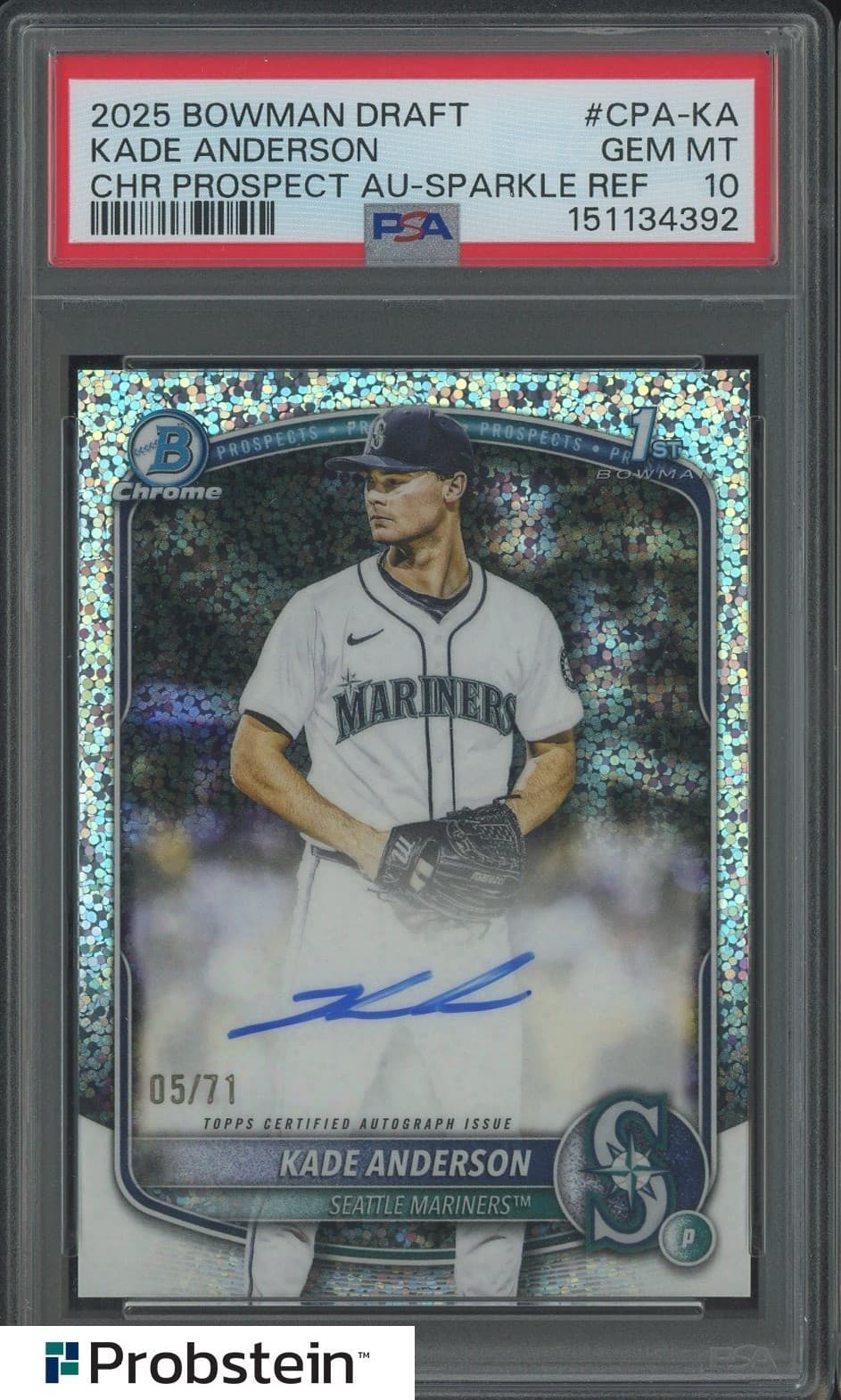 2025 Bowman Draft Chrome Sparkle Kade Anderson RC Rookie AUTO /71 PSA 10