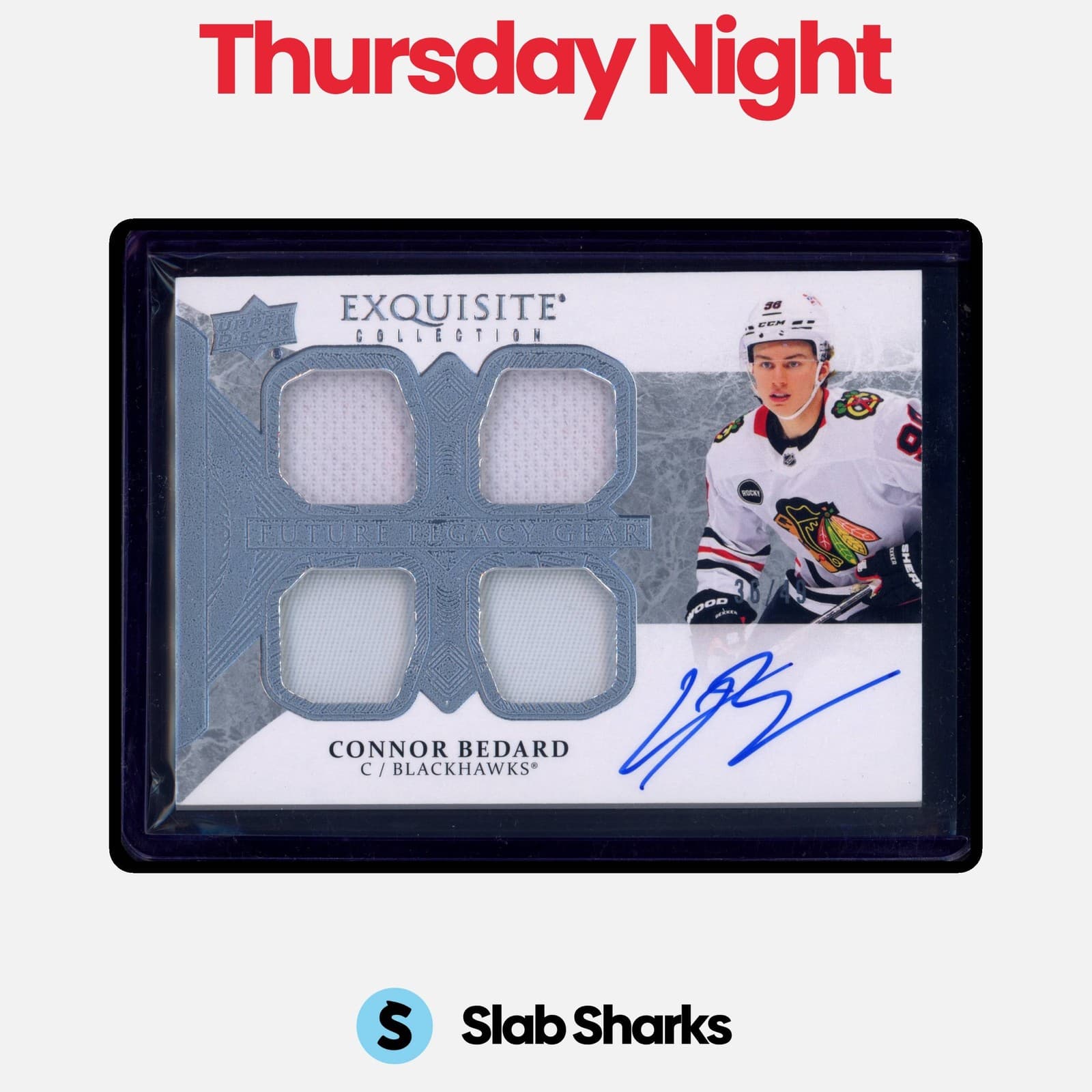 2023 Ud Exquisite Connor Bedard Future Legacy Rookie Quad Jersey Auto Rc /49