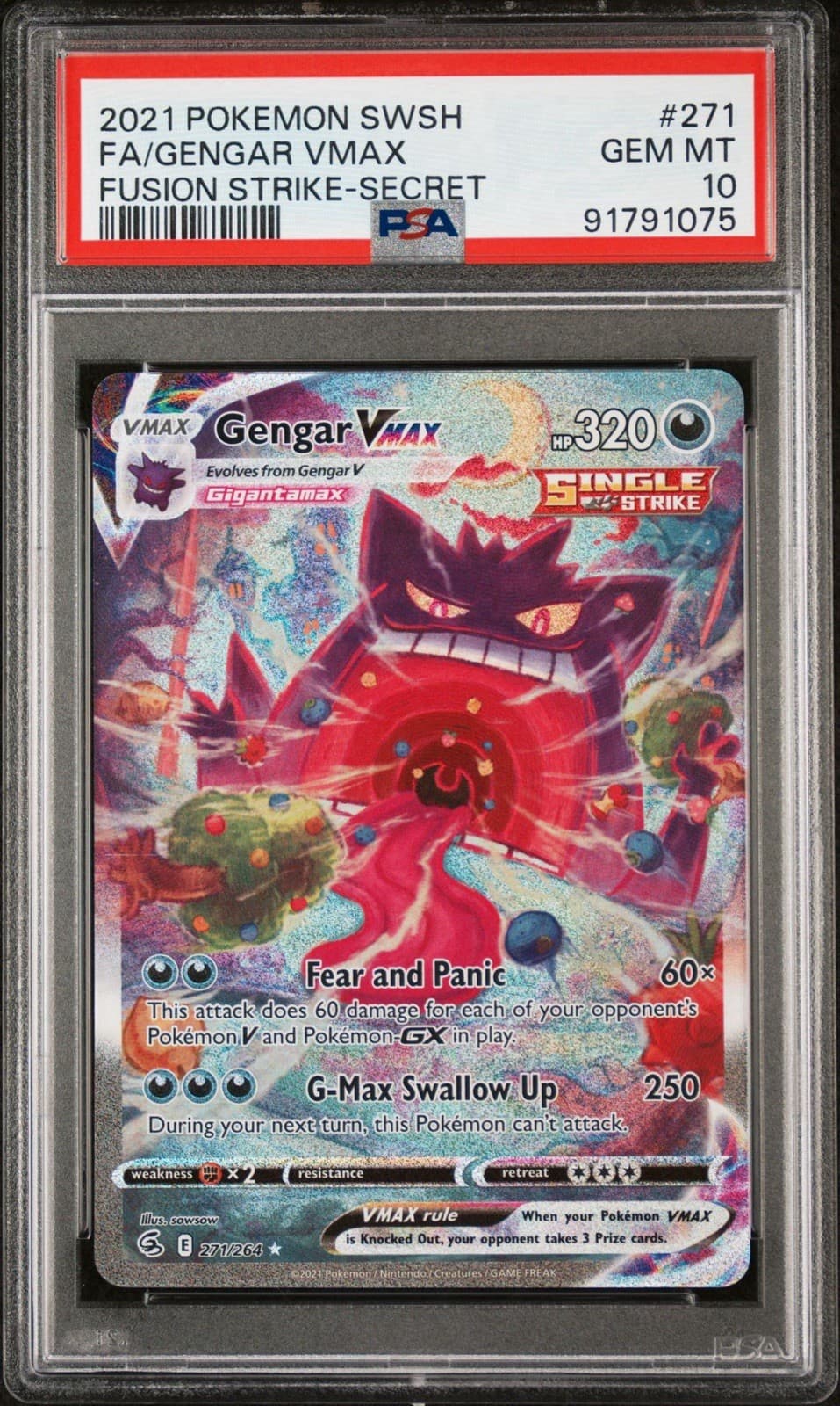 GENGAR VMAX 2021 POKEMON FUSION STRIKE SECRET ALT ART #271/264 PSA 10 GEM MINT
