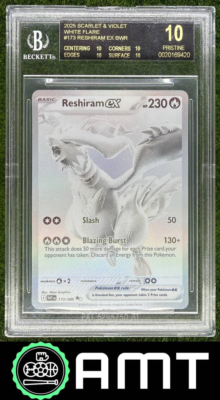 Reshiram ex BGS 10 Black Label 2025 Pokemon White Flare #173/086 Black and White