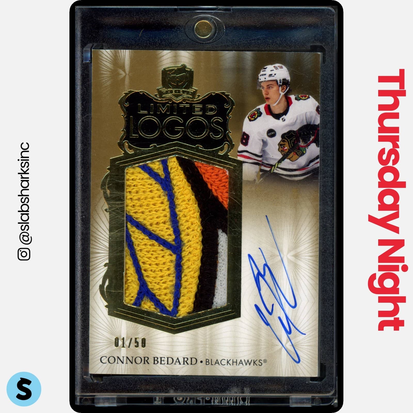 2023 UPPER DECK THE CUP #LL-CB CONNOR BEDARD LIMITED LOGOS ROOKIE PATCH AUTO /50
