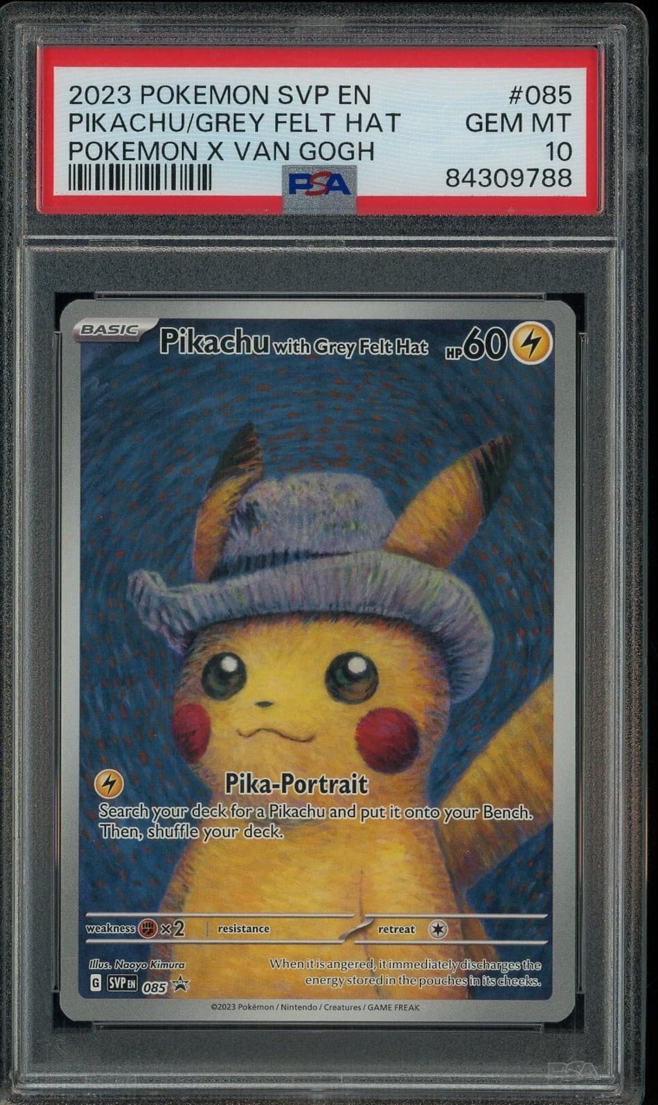 2023 Pokemon SVP EN Pokemon X Van Gogh #085 Pikachu with Grey Felt Hat PSA 10