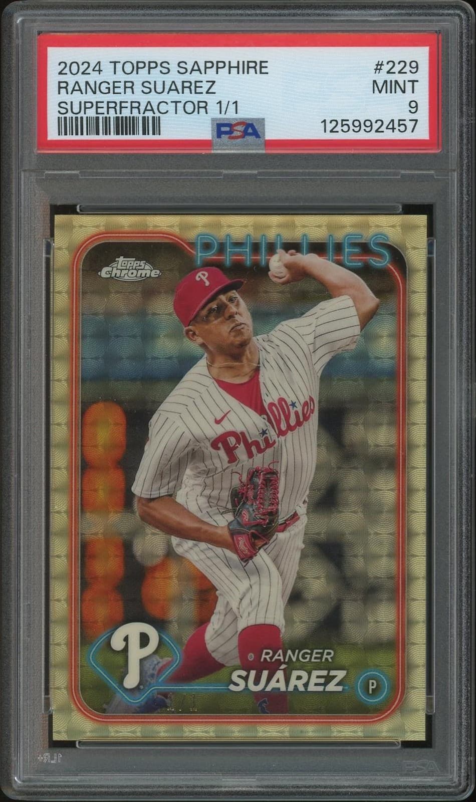 2024 Topps Chrome Sapphire Baseball #229 Ranger Suarez Superfractor #1/1 PSA 9