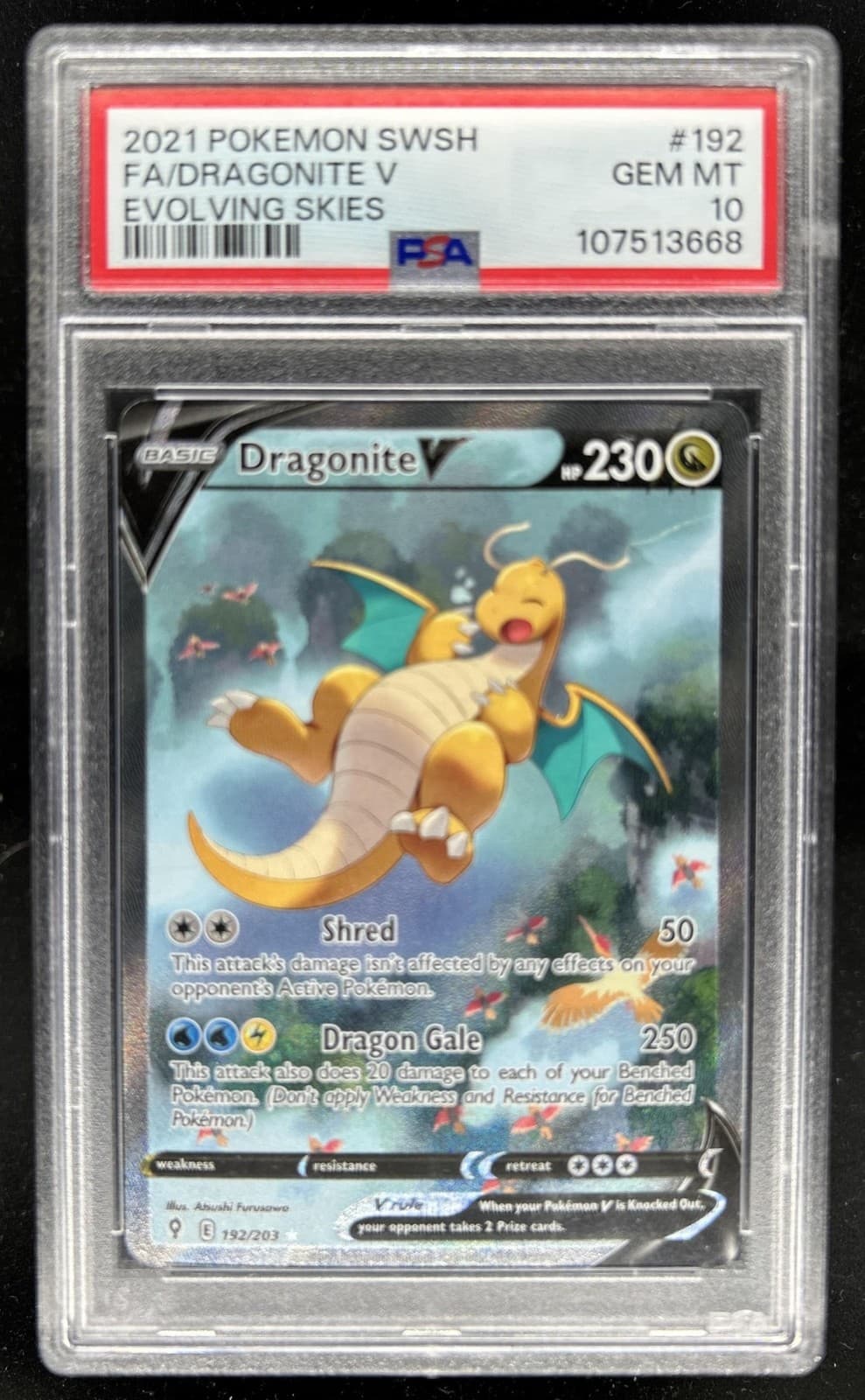 2021 Pokemon SWSH Evolving Skies Dragonite V Full Art #192/203 PSA 10 GEM MINT