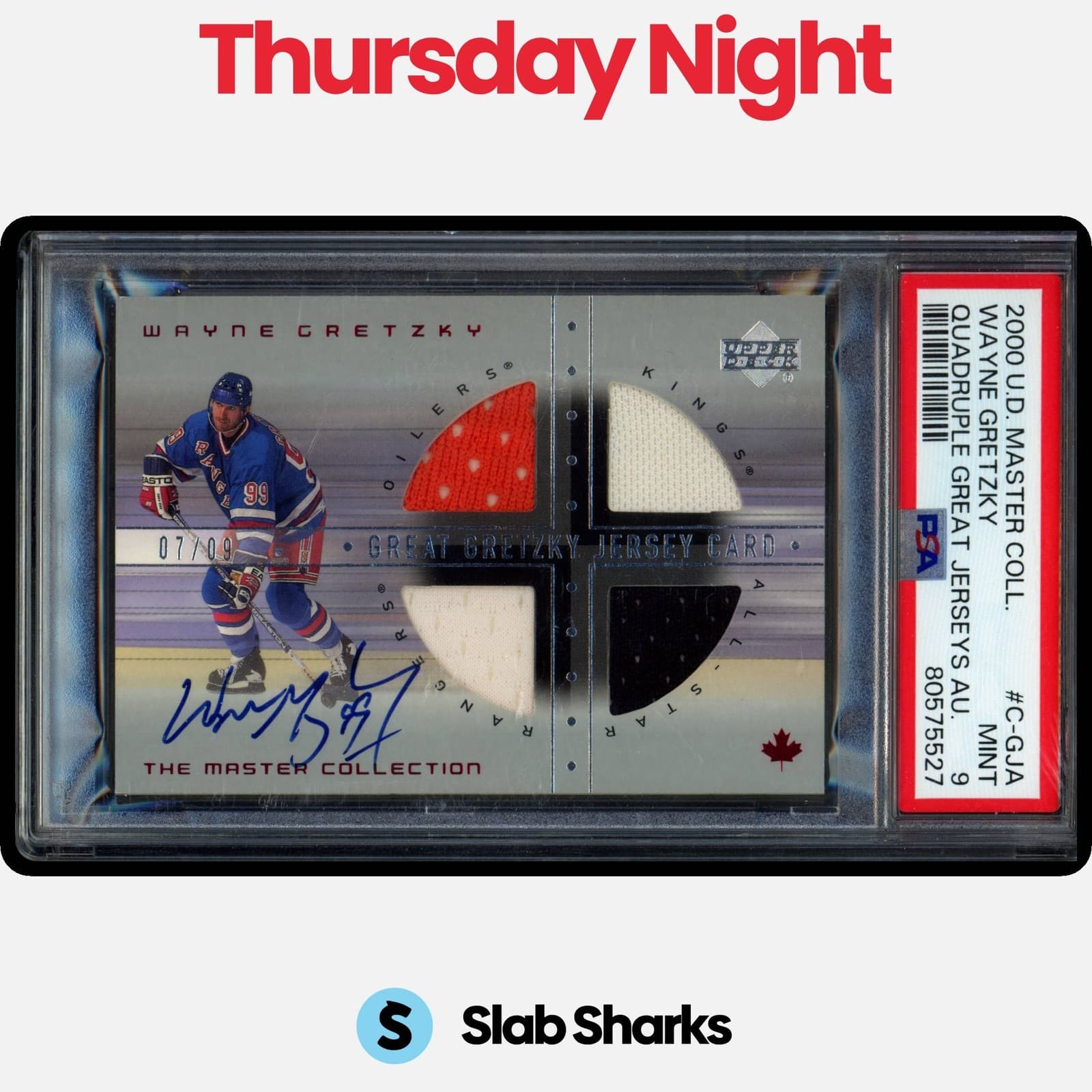 2000 Upper Deck Master Collection Wayne Gretzky Quadruple Jersey Auto /9 Psa 9