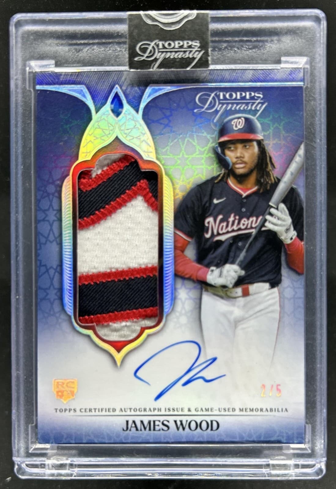 2025 Topps Dynasty James Wood Patch Auto B Design RC Silver #/5 Nationals