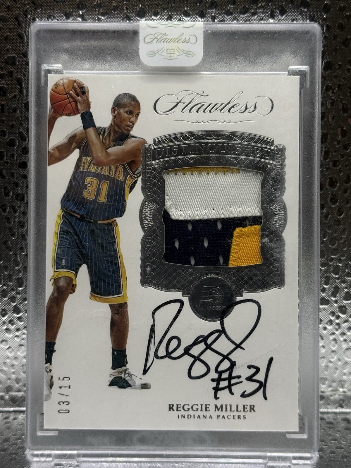 2016-17 Panini Flawless Reggie Miller Auto 3 Color Patch 03/15