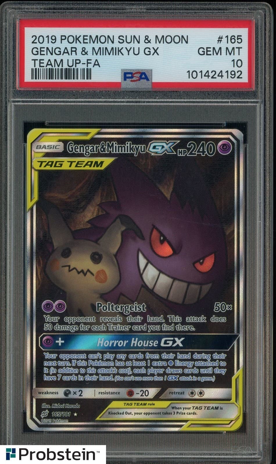 2019 Pokemon Sun & moon Team Up #165 FA Gengar & Mimikyu GX PSA 10 GEM MINT