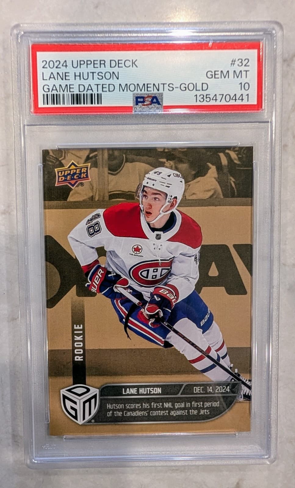 2024-25 Upper Deck LANE HUTSON Game Dated Moments #32 GOLD "/100" PSA 10