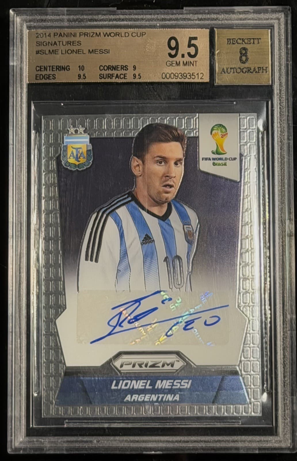 2014 Panini Prizm World Cup Lionel Messi Argentina Signatures Auto BGS 9.5/8