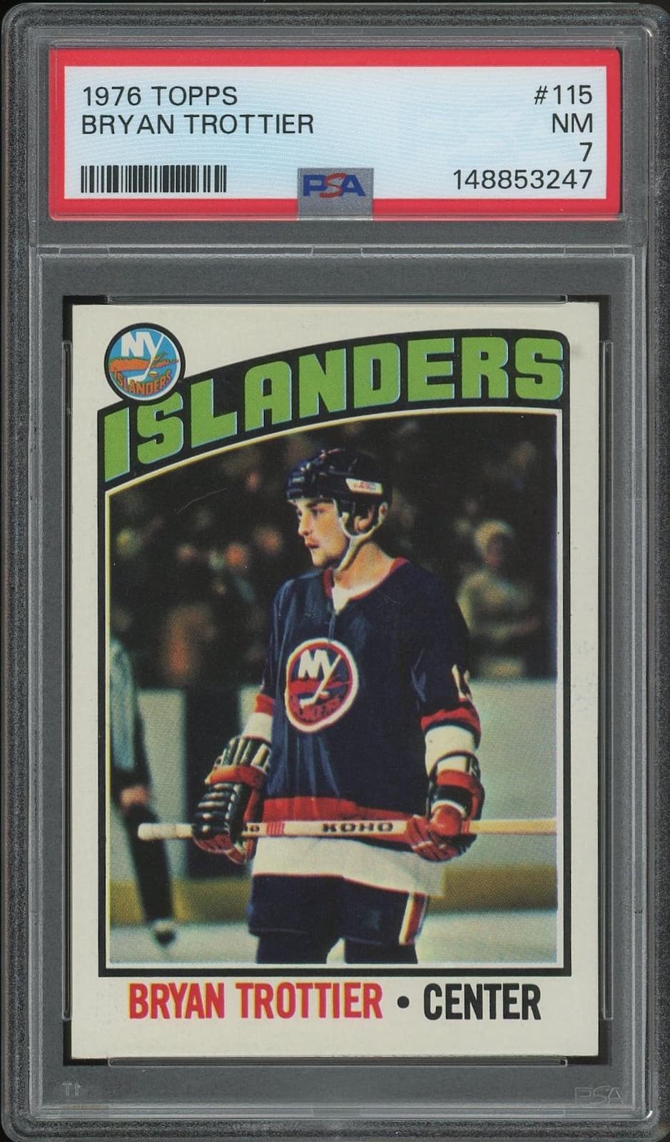 1976/77 Topps Hockey #115 Bryan Trottier Rookie PSA 7 (NM)