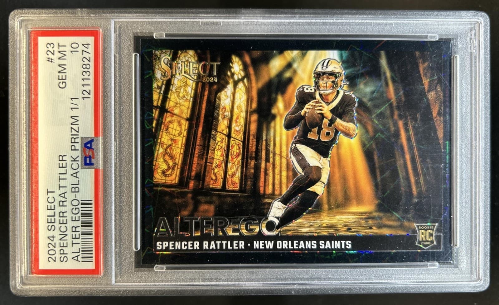 2024 Panini Select Spencer Rattler Alter Ego RC Black Prizm #1/1 Saints PSA 10