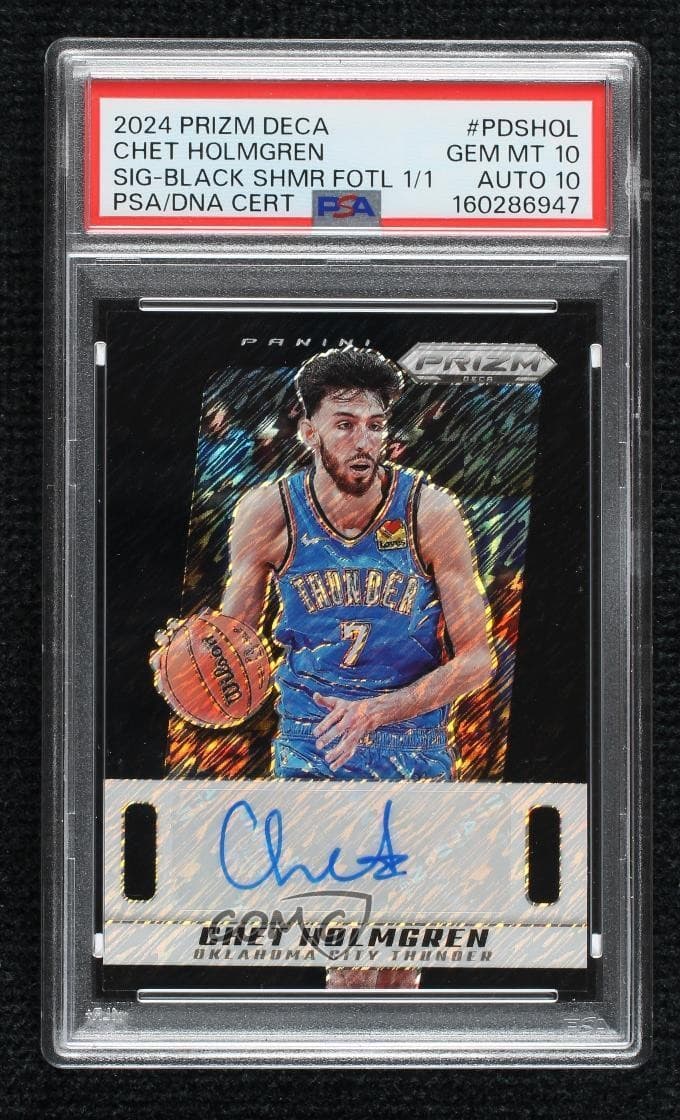2024 Panini Prizm Deca FOTL Black Shimmer Prizm 1/1 Chet Holmgren PSA 10 Auto