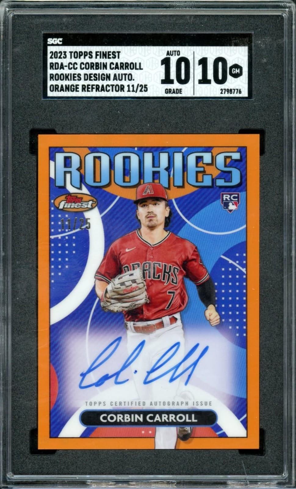 2023 Topps Finest Corbin Carroll Orange Rookie Auto /25 SGC 10 Auto 10