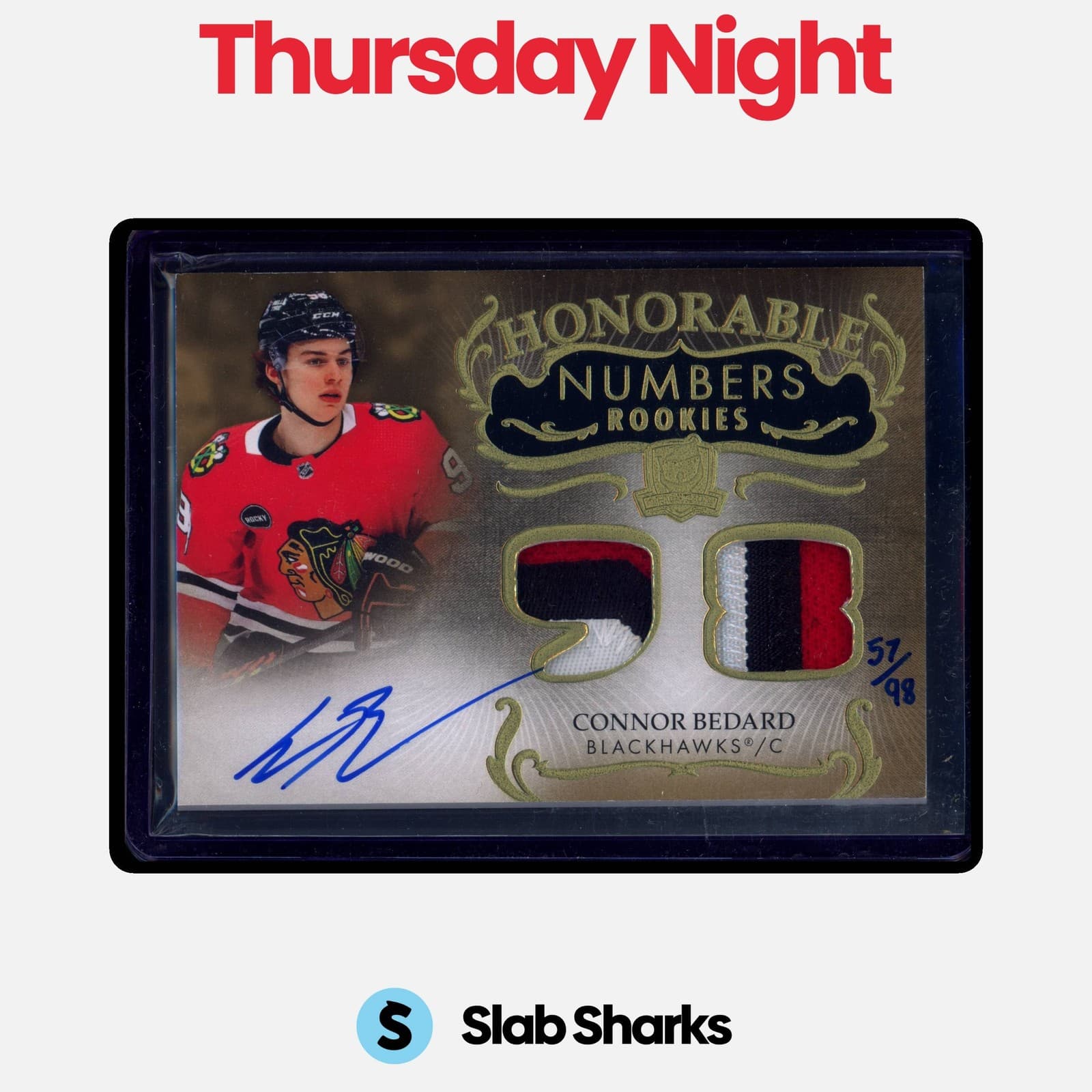 2023 Upper Deck the Cup Connor Bedard Honorable Numbers Rookie Patch Auto Rc /98